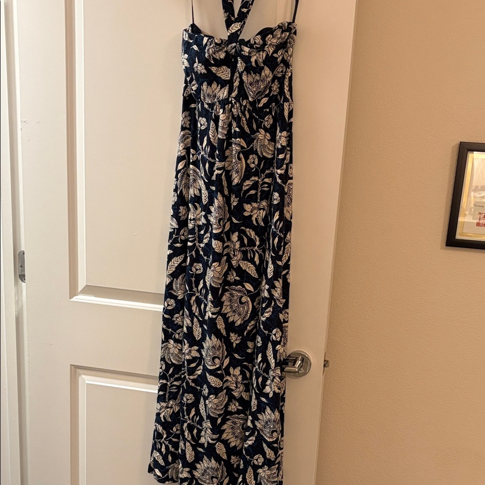 Soma Black, blue and Cream Floral Maxi halter Dress